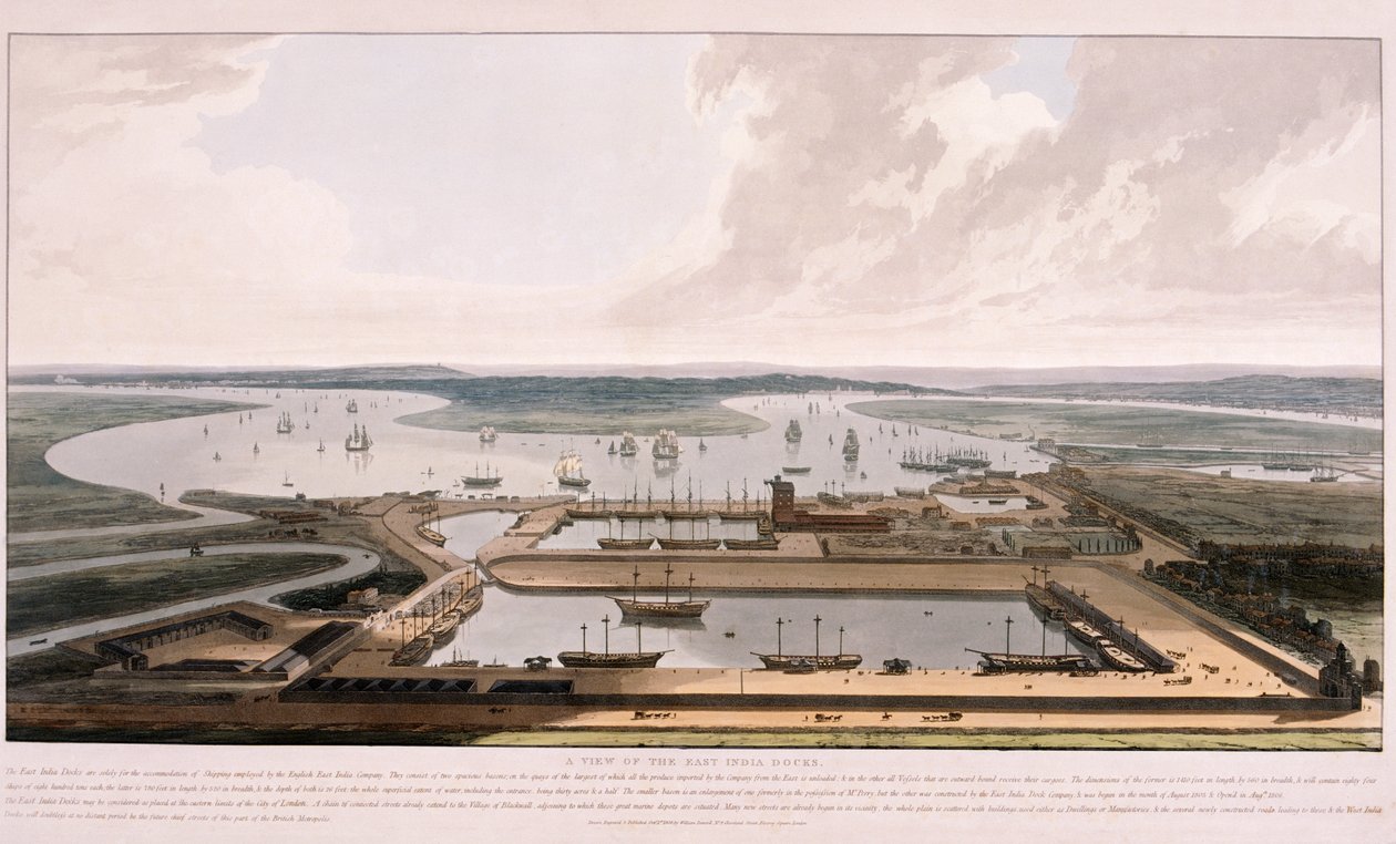 East India Docks, Nyár, London, 1808 alkotó: William Daniell
