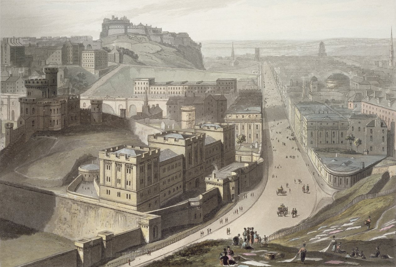 Edinburgh, a Calton Hillről, az 1829-ben megjelent "Egy utazás Nagy-Britannia körül 1814 és 1825 között" című könyvből. alkotó: William Daniell