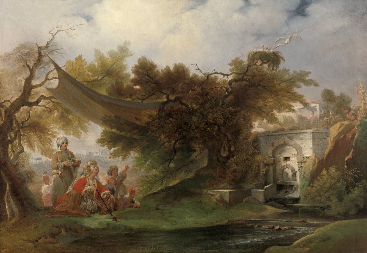 Indiai táj alakokkal a patak közelében (olaj, vászon) alkotó: William Daniell