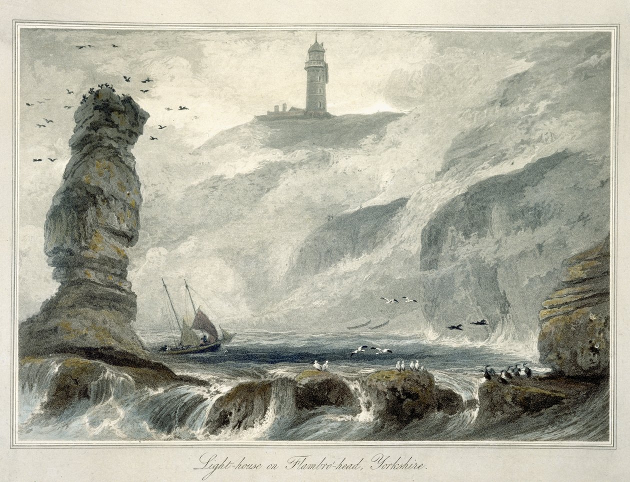 Lighthouse on Flamborough Head, az 1822-ben megjelent „Utazás Nagy-Britannia körül 1814 és 1825 között” VI. kötetéből alkotó: William Daniell