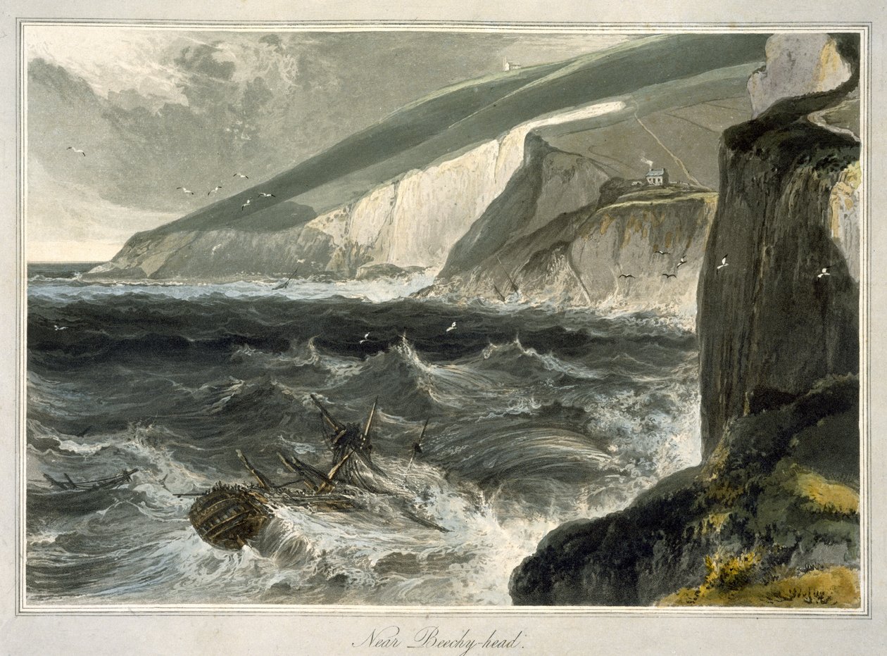 Beachy Head közelében, az „A Voyage Around Great Britain Undertaken between the Years 1814 and 1825” című filmből, amely 1823-ban jelent meg (akvatinta) alkotó: William Daniell