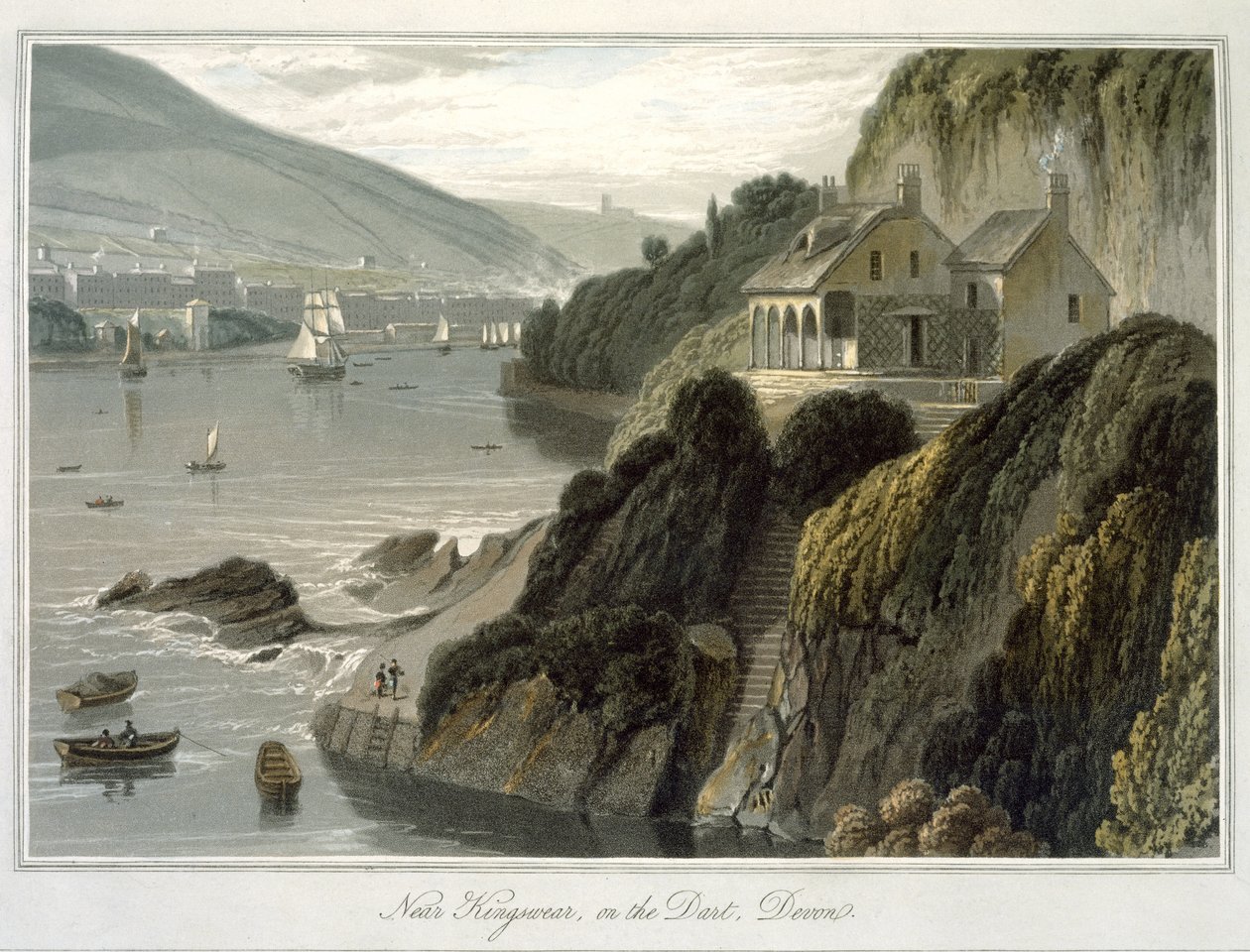 Near Kingswear, on the Dart, Devon, az „A Voyage Around Great Britain Undertaken between the Years 1814 and 1825” (1825-ben megjelent akvatinta) VIII. alkotó: William Daniell