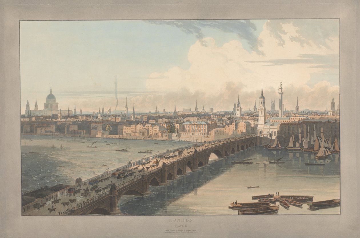 III. táblakép: London, a London Bridge (William Daniell „Hat londoni látkép” című művéből; a Temze felőli oldalról) alkotó: William Daniell