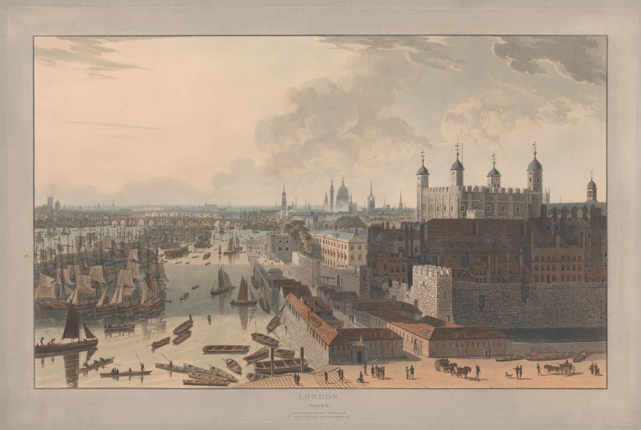 II. táblakép: London, a medence és a torony (William Daniell „Hat londoni látkép” című művéből; a Temze-parti oldalról) alkotó: William Daniell
