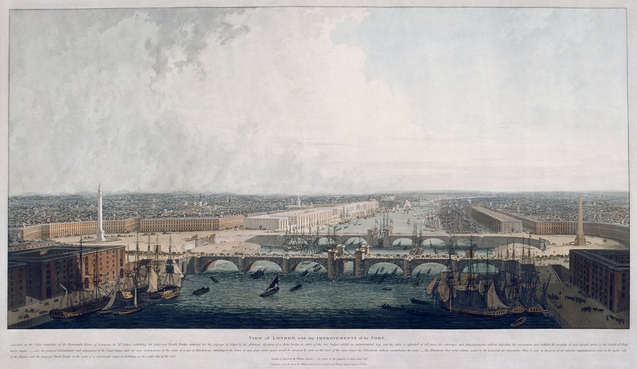 Javasolt London Bridge, London, 1802. alkotó: William Daniell