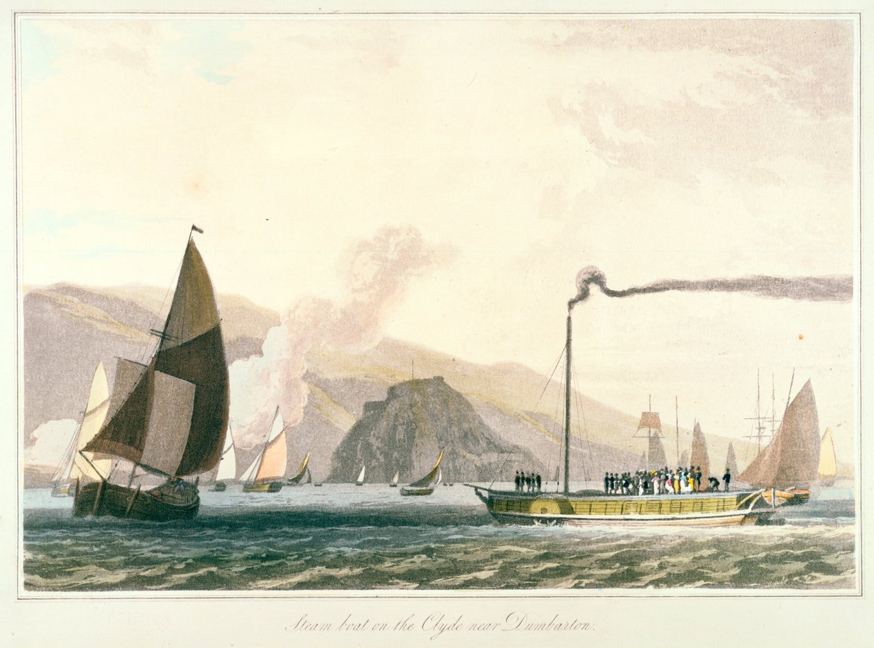 Gőzhajó a Clyde-on Dumbarton közelében, 1814 alkotó: William Daniell