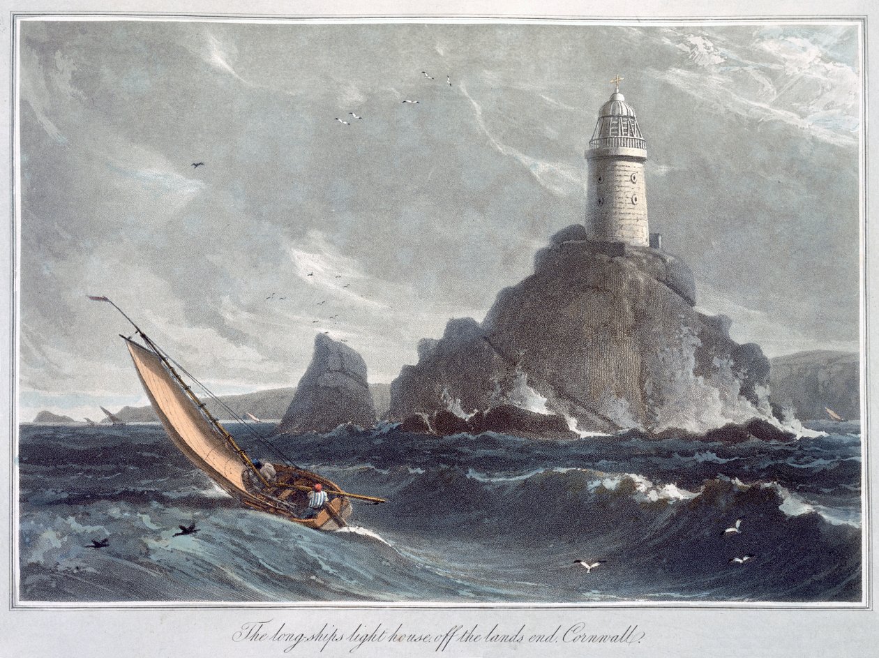"The Longships Lighthouse off the Lands End, Cornwall", 1814 alkotó: William Daniell