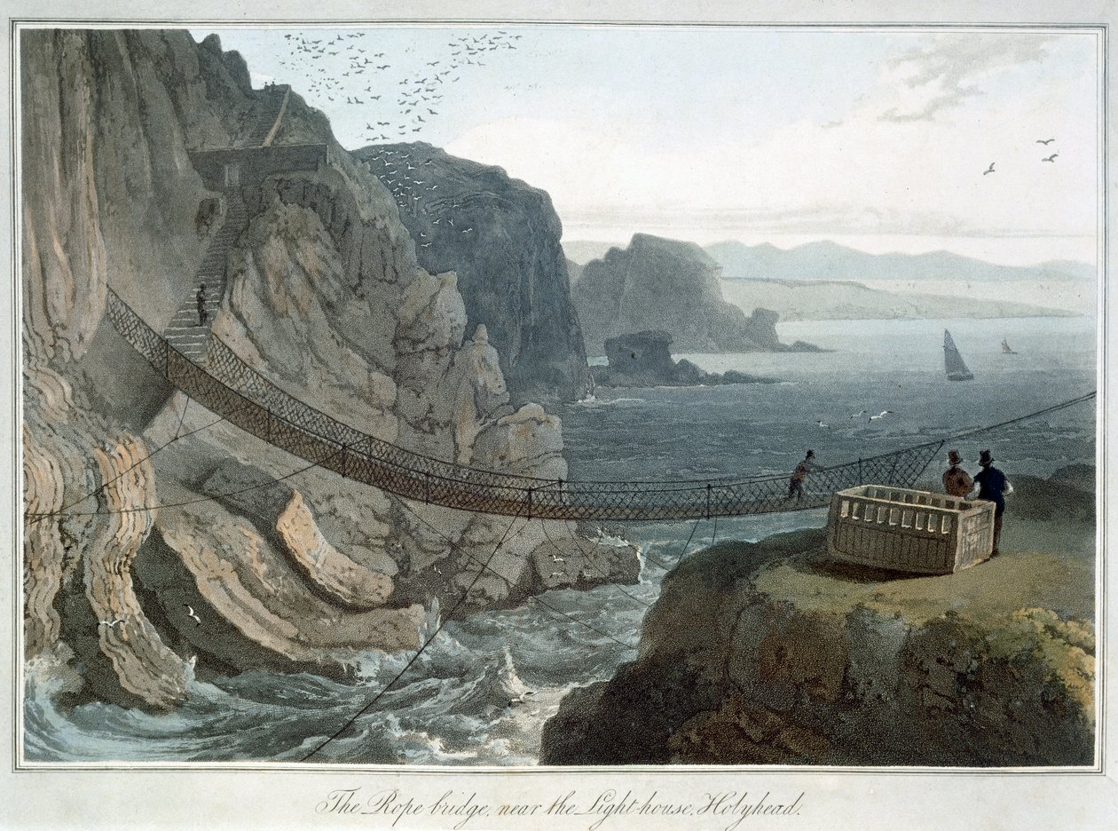 "The Rope Bridge near the Lighthouse, Holyhead", Anglesey, Wales, 1829 alkotó: William Daniell
