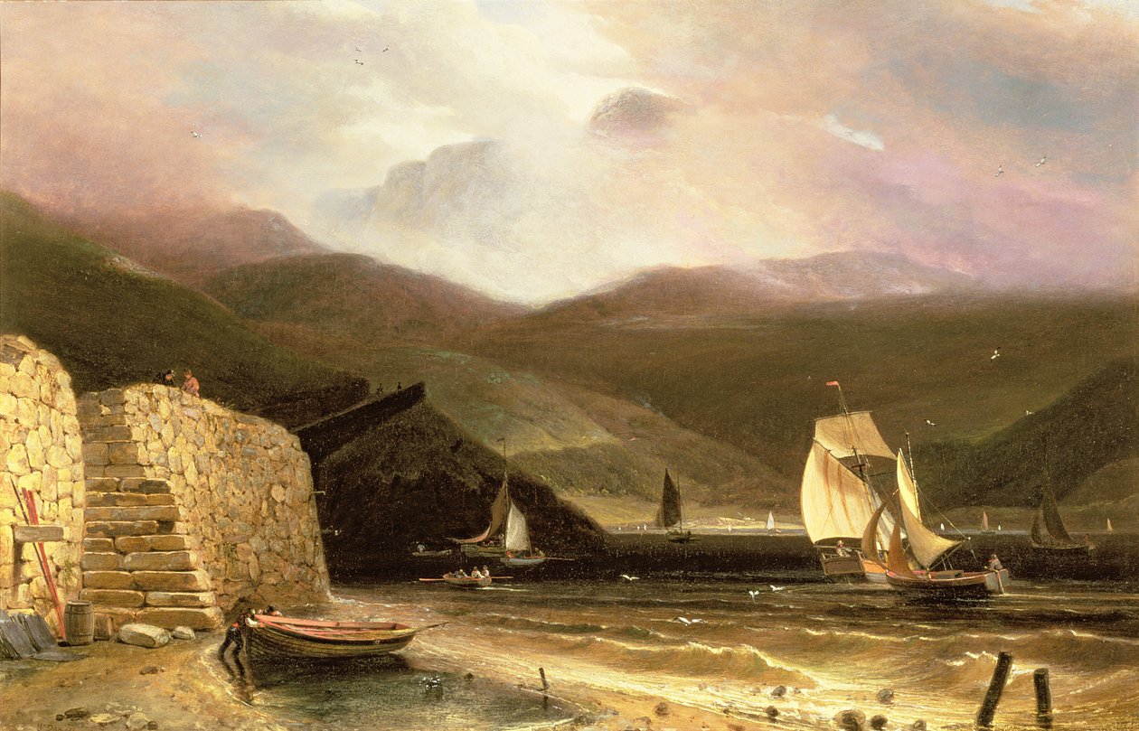 Kilátás Arranra, vitorlás hajókkal viharban, 1814 alkotó: William Daniell