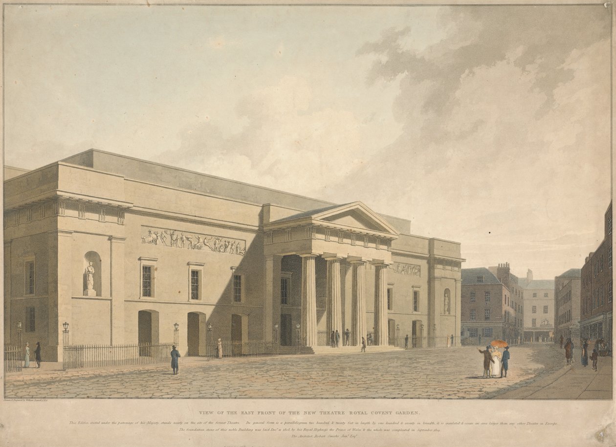 Az új Theatre Royal Covent Garden keleti homlokzatának látképe alkotó: William Daniell