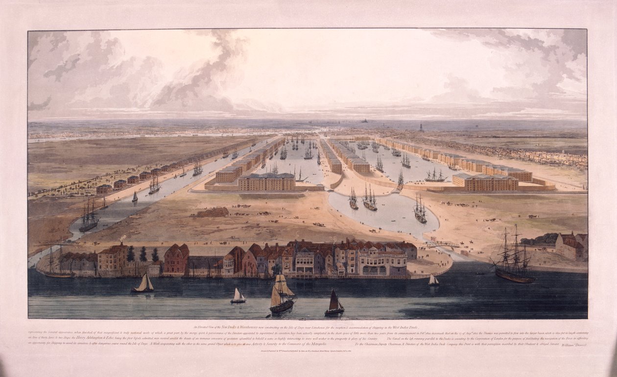 West India Docks, Poplar, London, 1802 alkotó: William Daniell