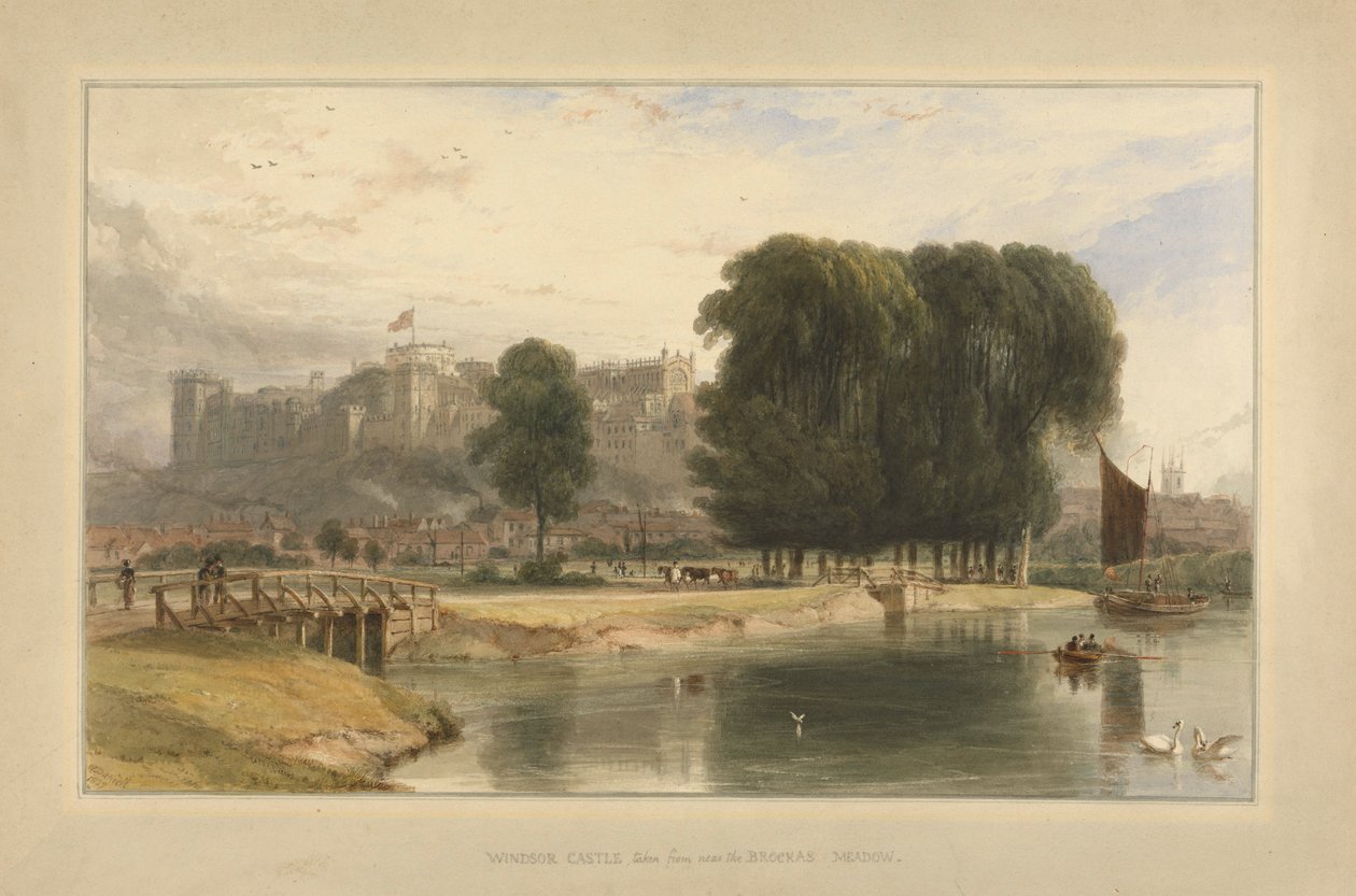Windsori kastély, Brocas Meadows közelében, 1827 (wc, toll és tinta a tartóra fektetett papíron) alkotó: William Daniell