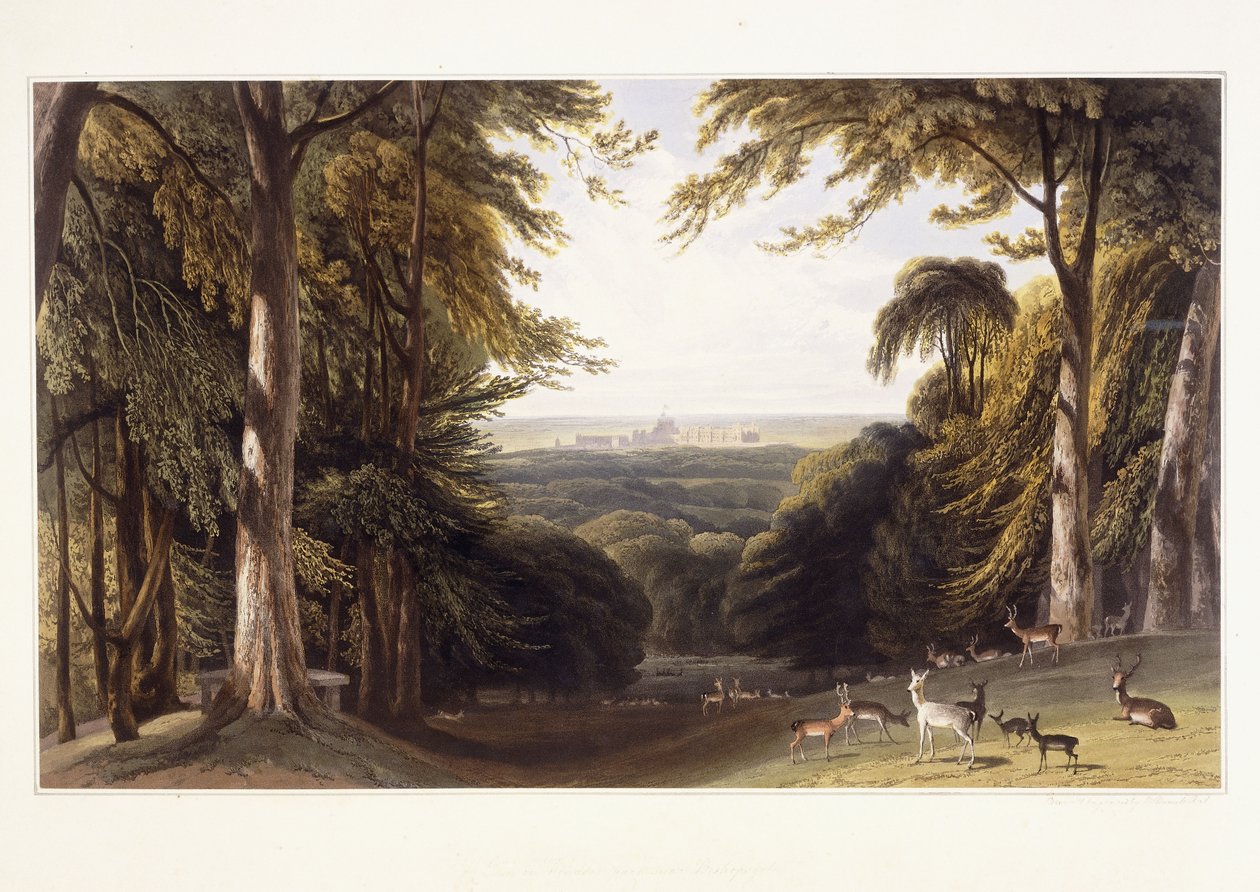 Windsori kastély a Szarvasparkból, 1827-1829 körül alkotó: William Daniell