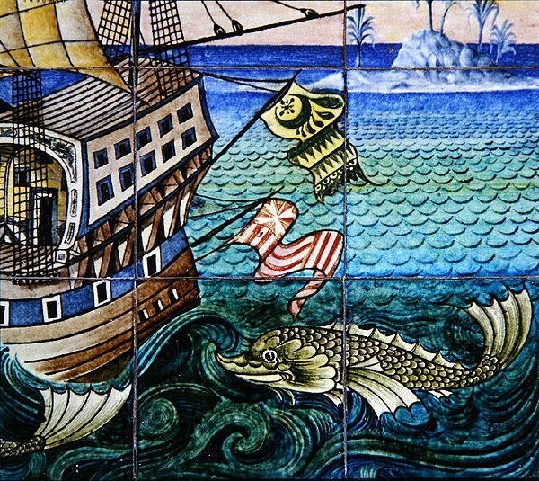Galleont ábrázoló csempe alkotó: William de Morgan
