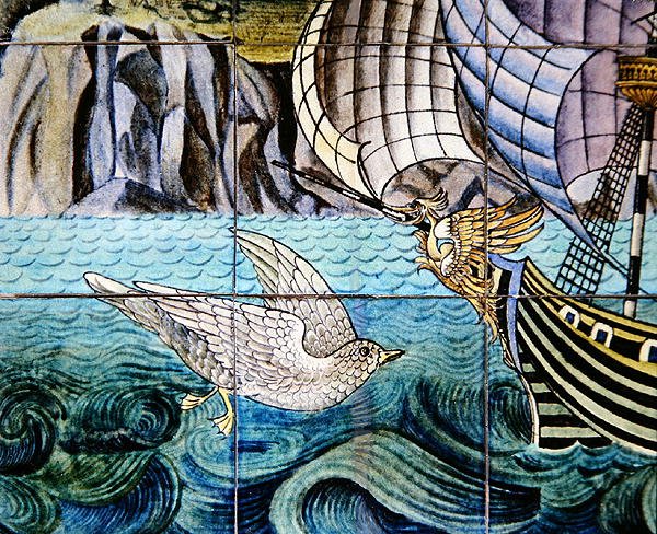 Galleont ábrázoló csempe alkotó: William de Morgan