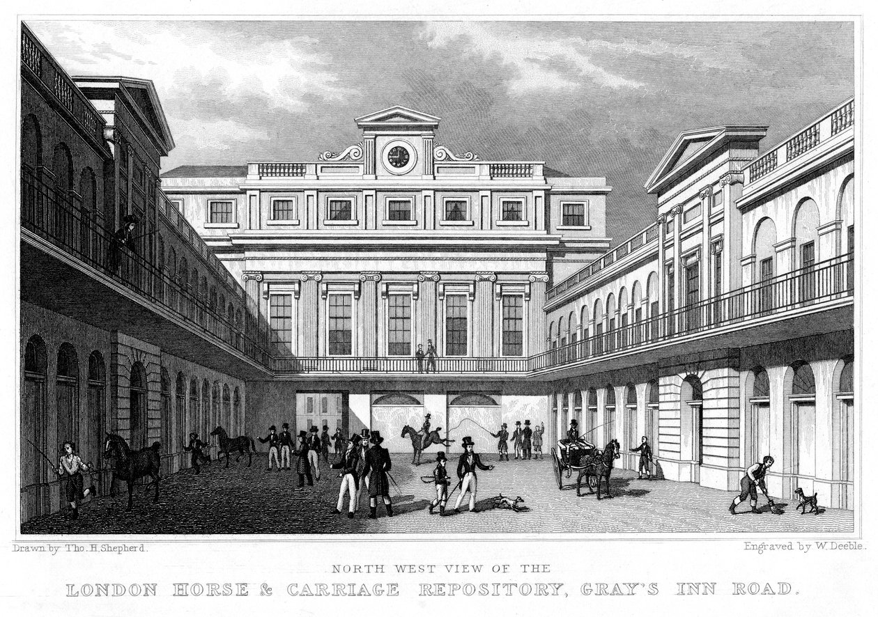 London Horse and Carriage Repository, Grays Inn Road, 1828. alkotó: William Deeble