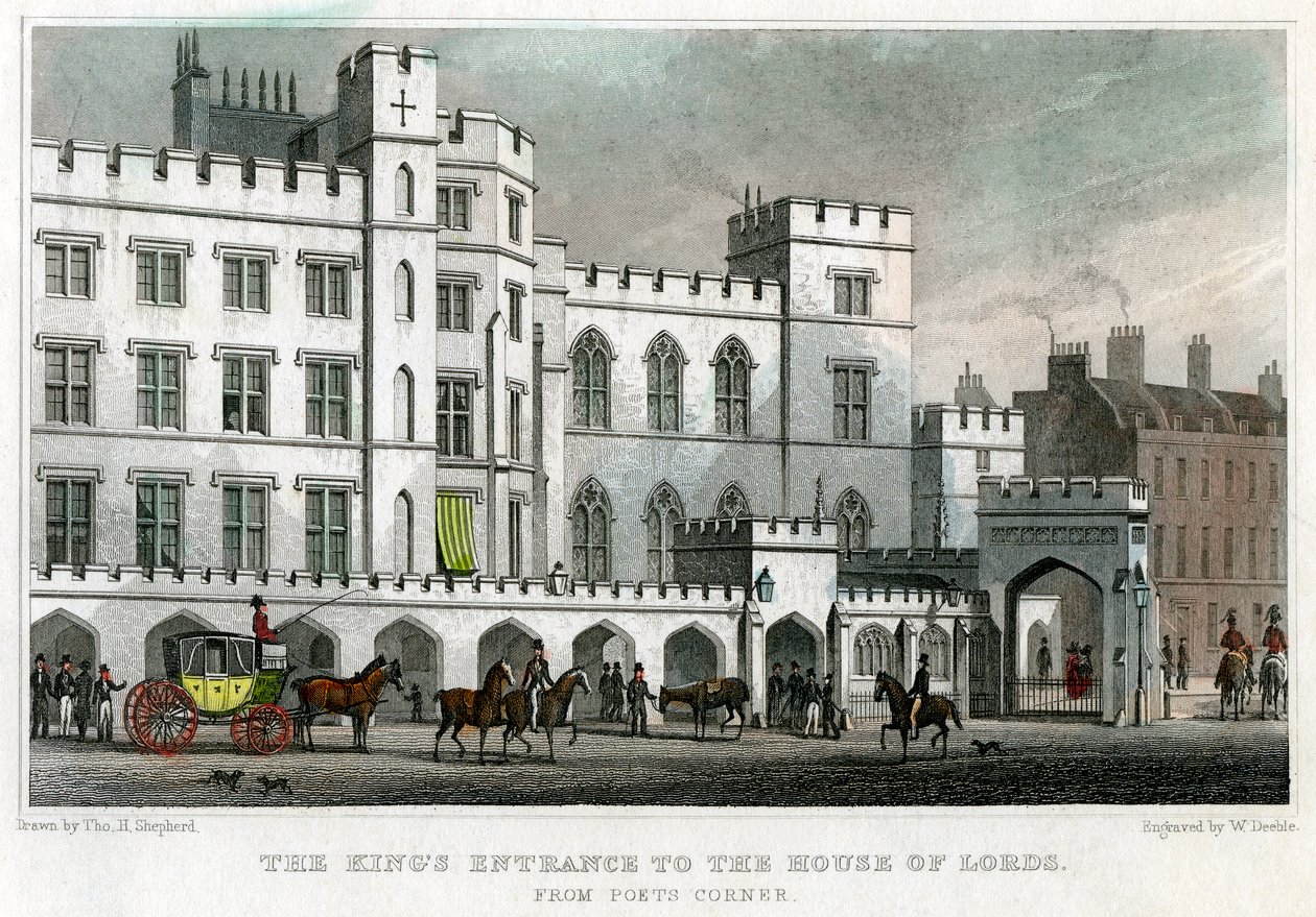 A Kings bejárata a Lordok Házába, Westminster palotája, London, 1829. alkotó: William Deeble