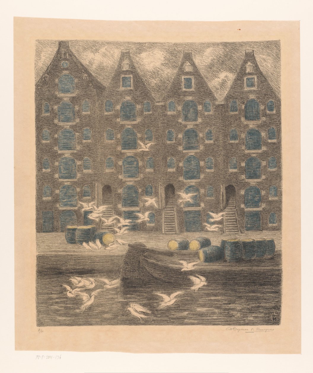 Raktárak a Brouwersgrachton Amszterdamban alkotó: William Degouve de Nuncques (signed by artist)