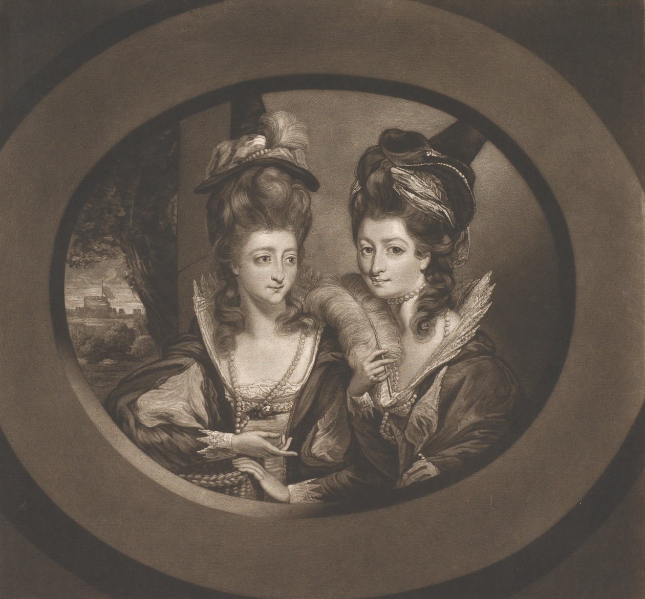 Mrs. Gwyn és Mrs. Bunbury a Windsori víg feleségek szereplőiben, 1780. alkotó: William Dickinson