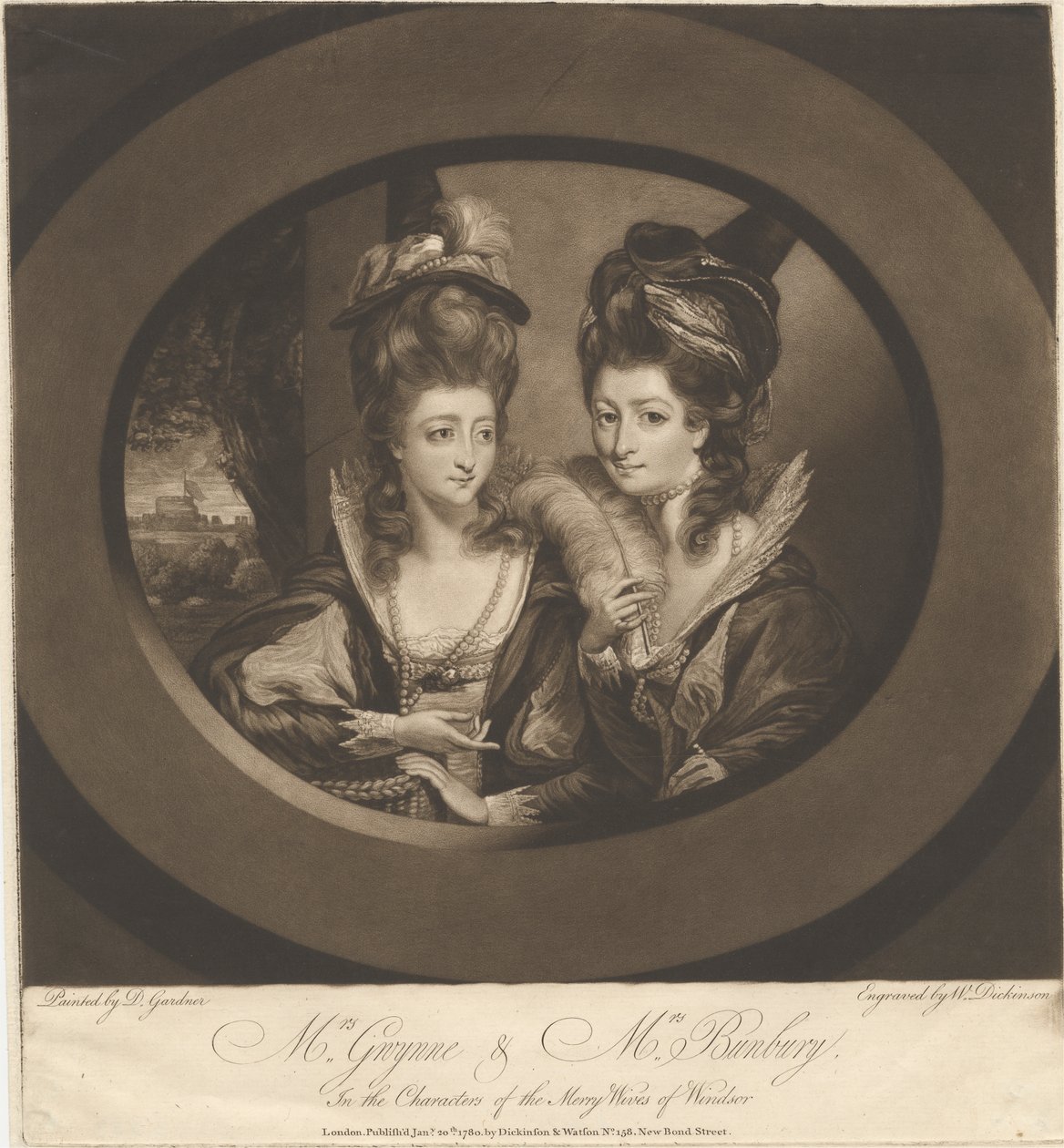 Mrs. Gwynne és Mrs. Bunbury a Windsori víg feleségek szereplőiben alkotó: William Dickinson