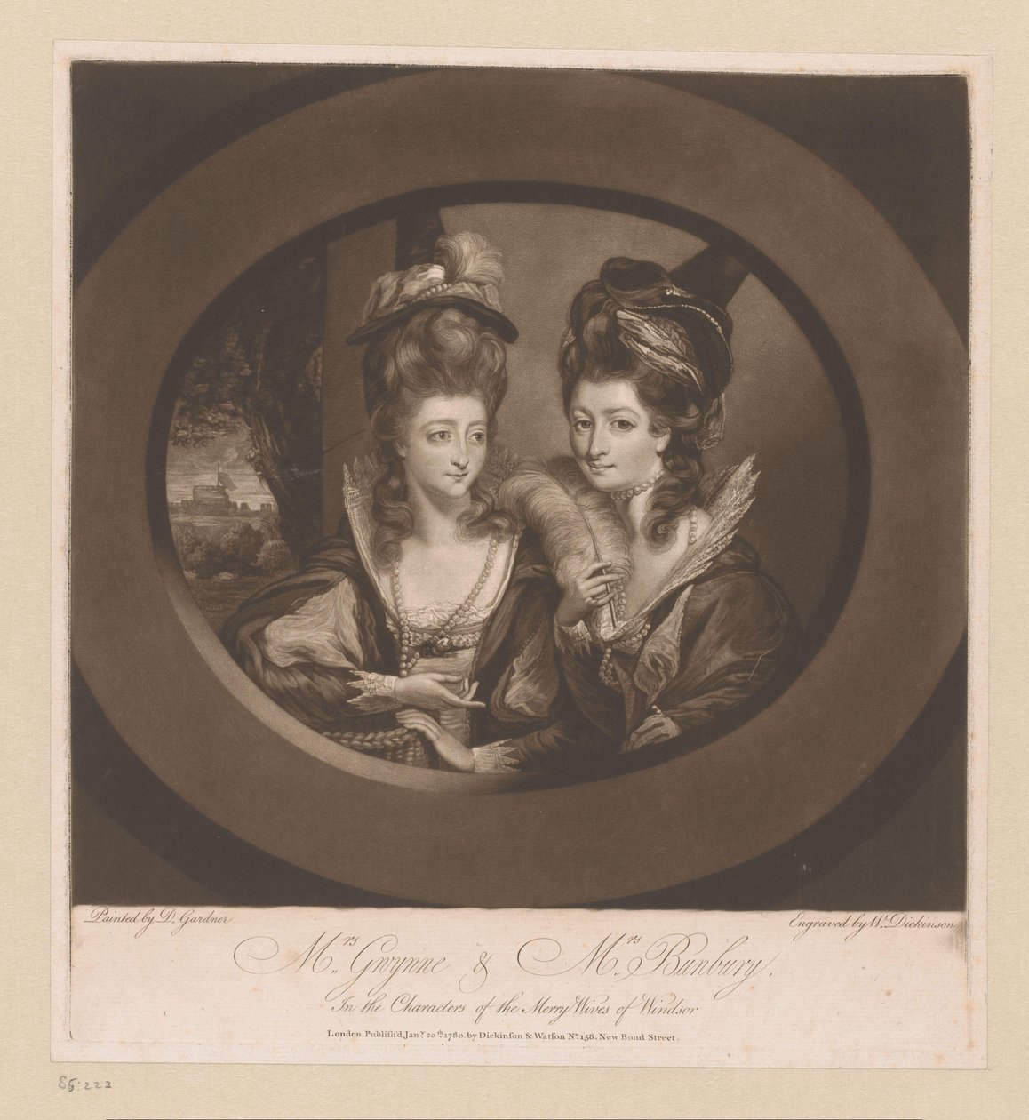 Portréja Mary Gwyn és Catherine Bunbury Mrs. Gwynne és Mrs. Bunbury, / a Merry Wives of Windsor szereplőiben (cím a tárgyon) alkotó: William Dickinson