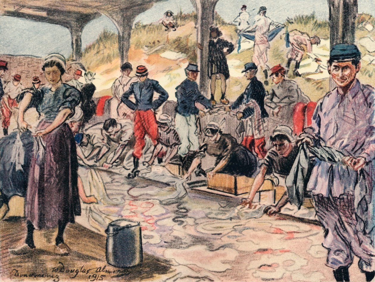 Mosás a katonáknak, Douarnenez, 1915 alkotó: William Douglas Almond