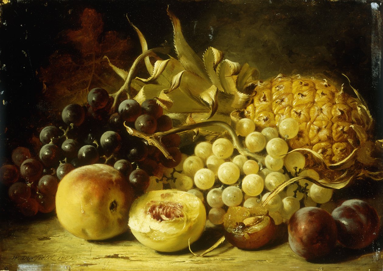 Csendélet szőlővel, őszibarackkal, szilvával és ananászsal, 1861 alkotó: William Duffield