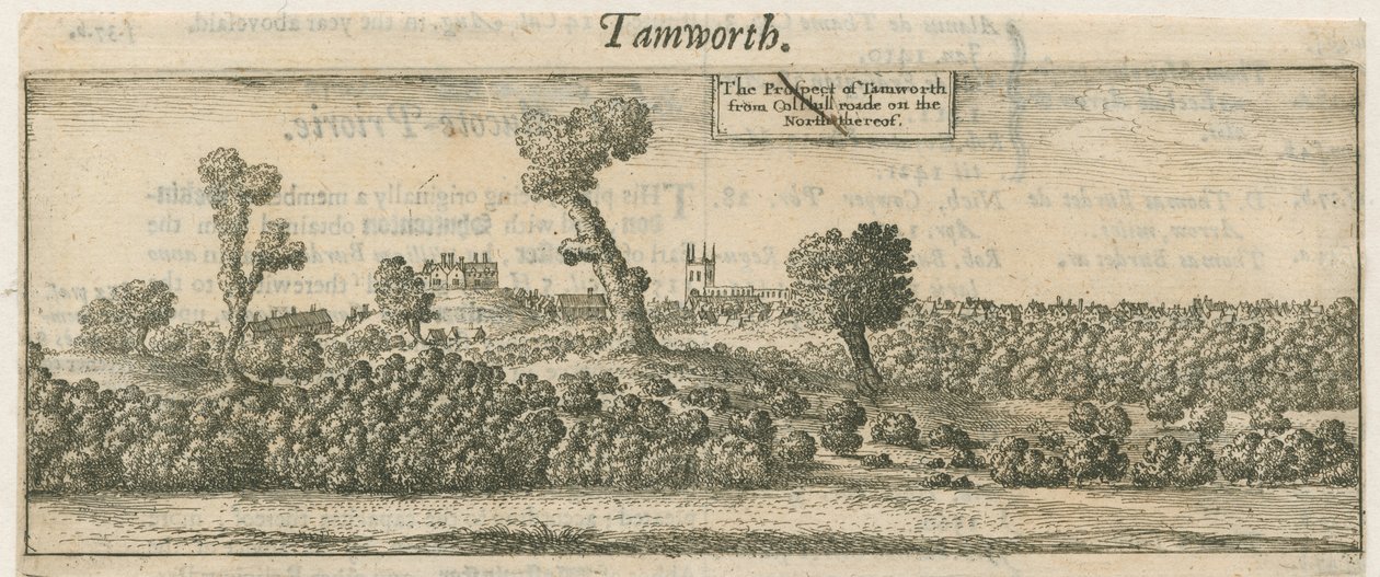 Tamworth – Panoráma: rézmetszet, és [XVII. század] alkotó: William Dugdale