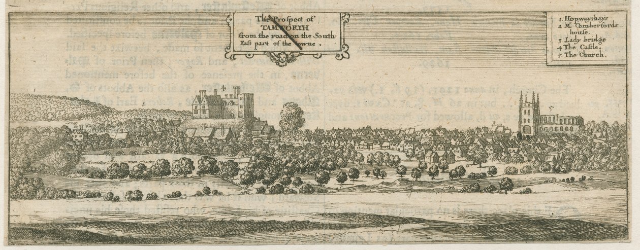 Tamworth – Panoráma: metszet, és [XVII. század] alkotó: William Dugdale