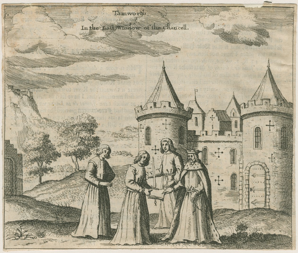 Tamworth Castle - Ablaküveg: metszet, és [?XVII. század] (nyomat) alkotó: William Dugdale