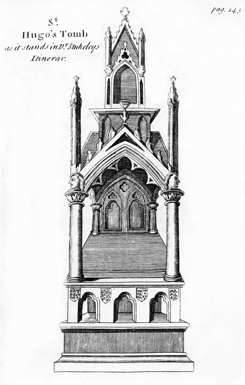 Lincoln-i Kis Szent Hugó sírja, az Anglia Judaica című műből, melyet De Blessiers Tovey adott ki Oxfordban, 1738-ban. alkotó: William Dugdale