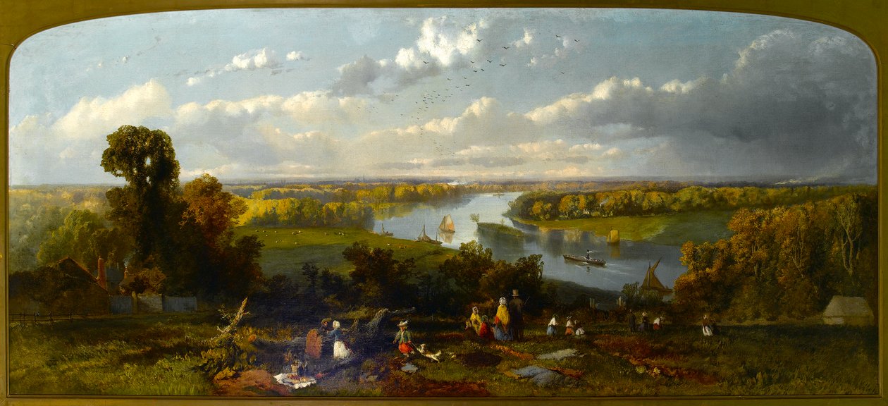 Piknik a Richmond Hillen, kilátással a Temze folyóra, Surrey alkotó: William E. Jones