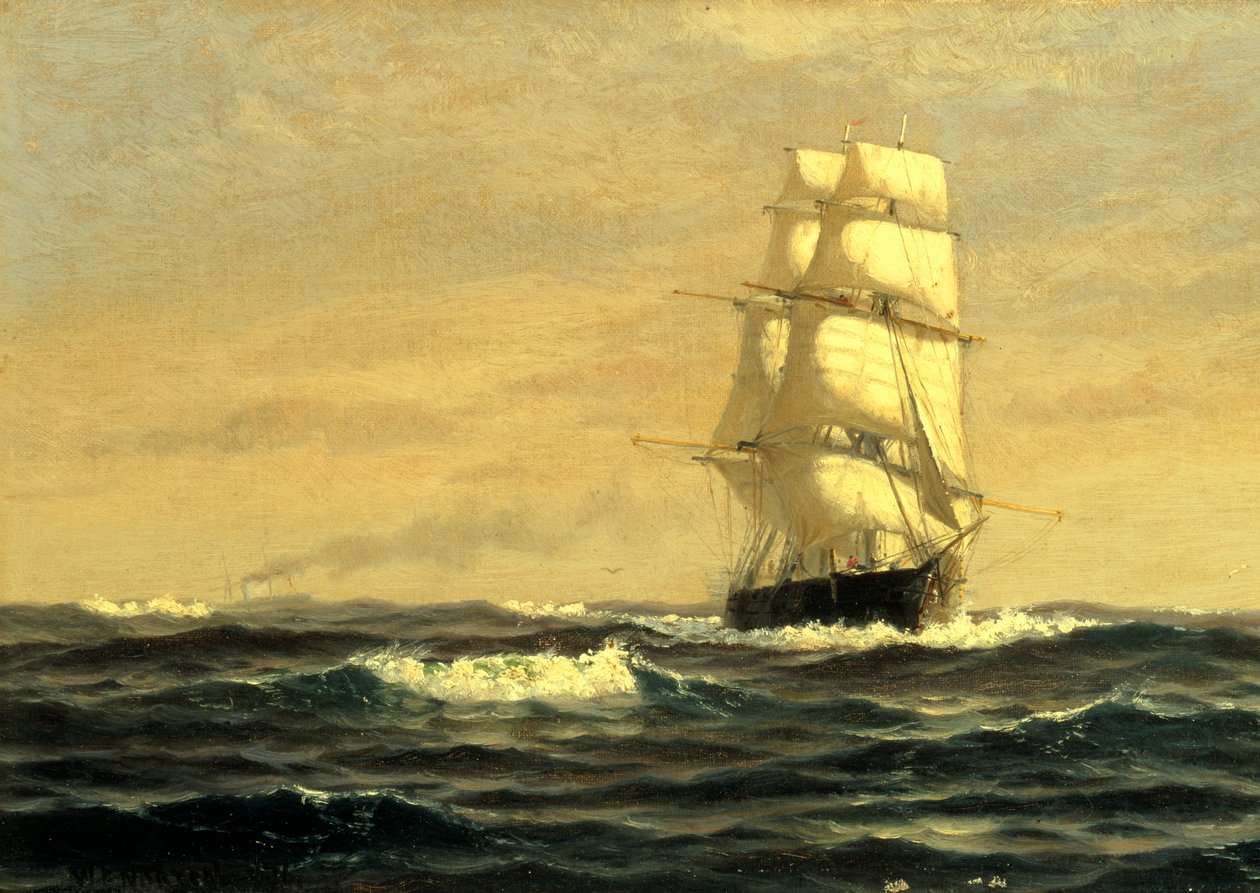 Vitorlás hajó Maine partjainál, 1876. alkotó: William E. Norton