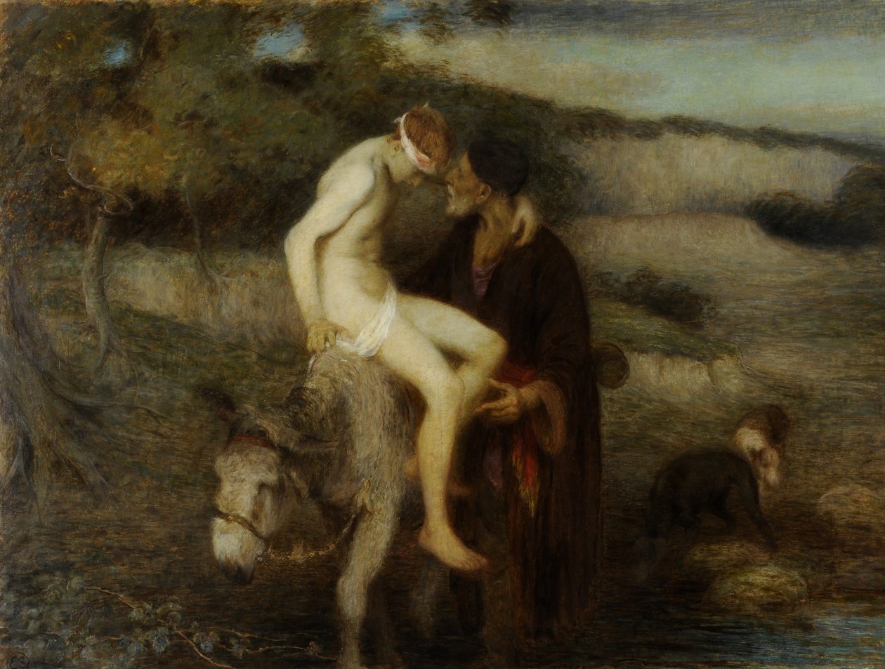 Az irgalmas szamaritánus, 1890 körül (olaj, vászon) alkotó: William Edward Stott