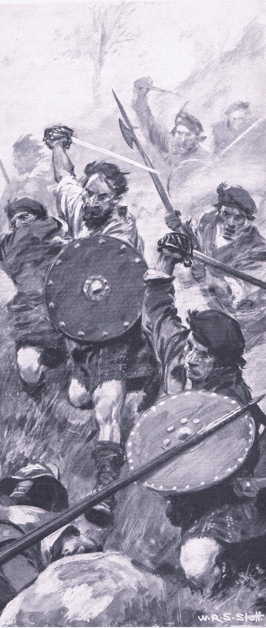 A hegyvidékiek a killiecrankie-i csatában, illusztráció a brit szárazföldi és tengeri csatákból, 1915 alkotó: William Edward Stott