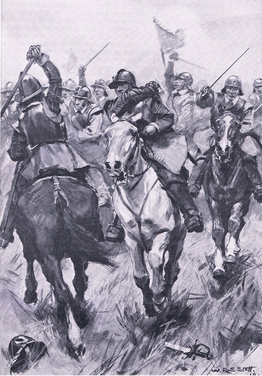 A dunbari lovassági konfliktus 1650. szeptember 3-án, illusztráció a brit szárazföldi és tengeri csatákból, 1915 alkotó: William Edward Stott