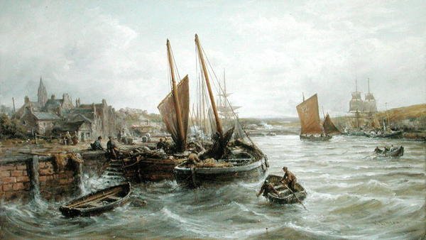 Halászhajók Peel Harbourban, Man-szigeten alkotó: William Edward Webb