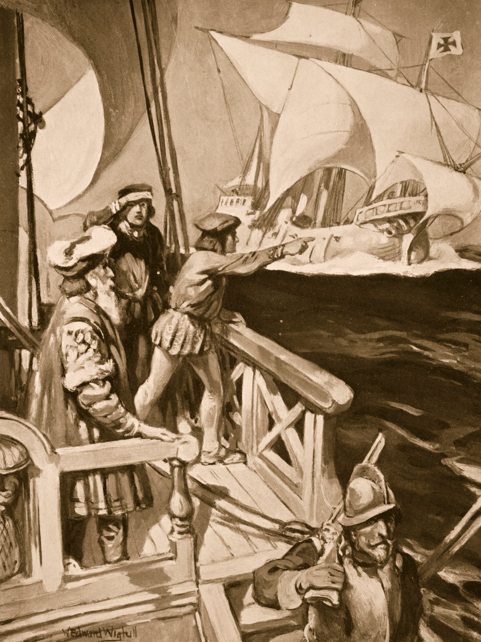 Vasco Da Gama a Jóreménység foka körül alkotó: William Edward Wigfull