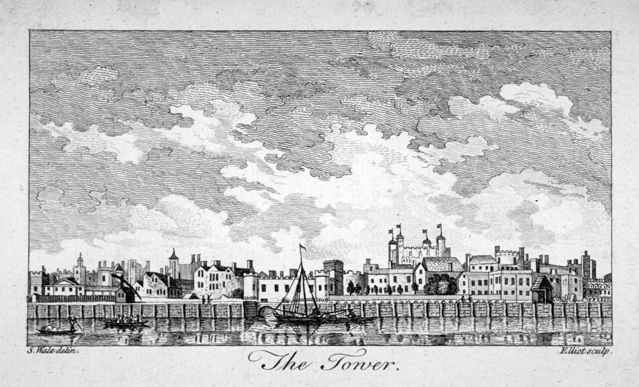 Déli kilátás a londoni Towerre hajókkal a Temzén, 1761 alkotó: William Elliot