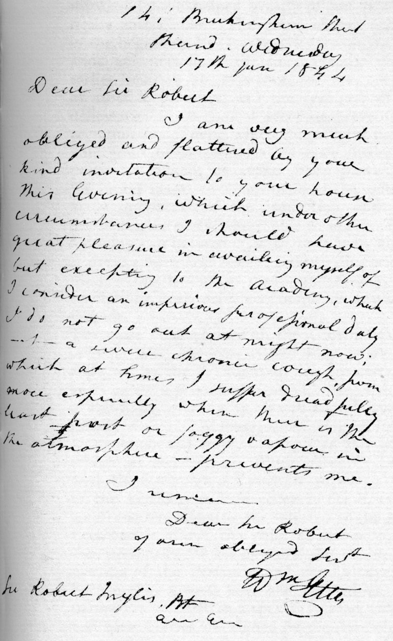 William Etty levele, 1844. január 17., 1904 alkotó: William Etty