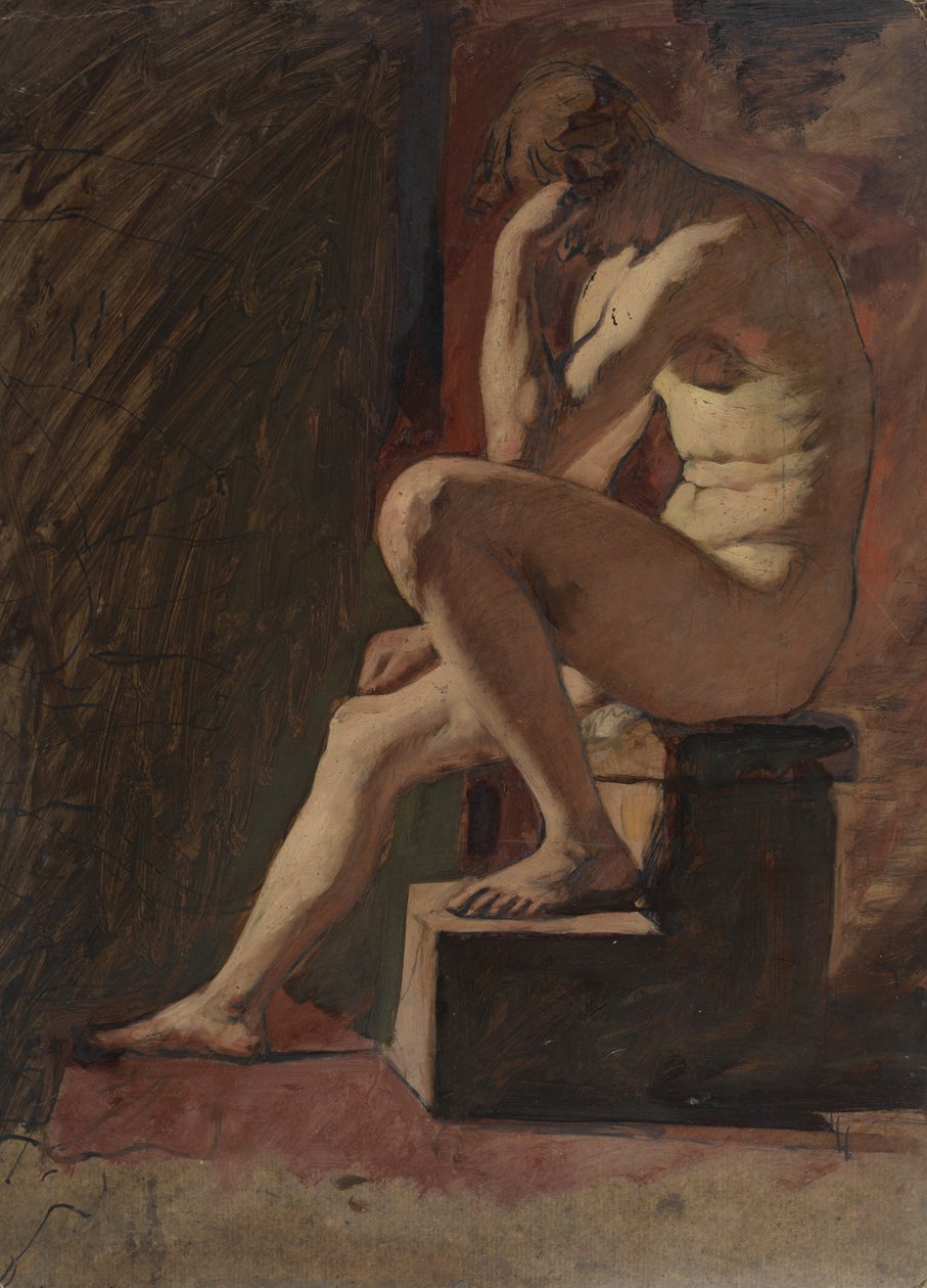 Ülő férfi akt, feje a kéznek támasztva, a bal láb a blokkon nyugszik alkotó: William Etty