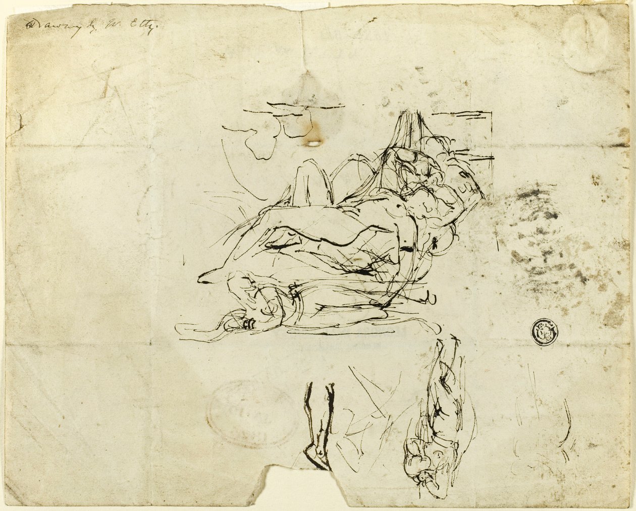 Vázlatok fekvő női aktról és szerelmes párról alkotó: William Etty