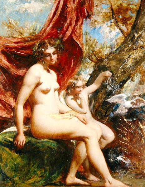 Vénusz és Ámor galambbal (olaj a panelen) alkotó: William Etty