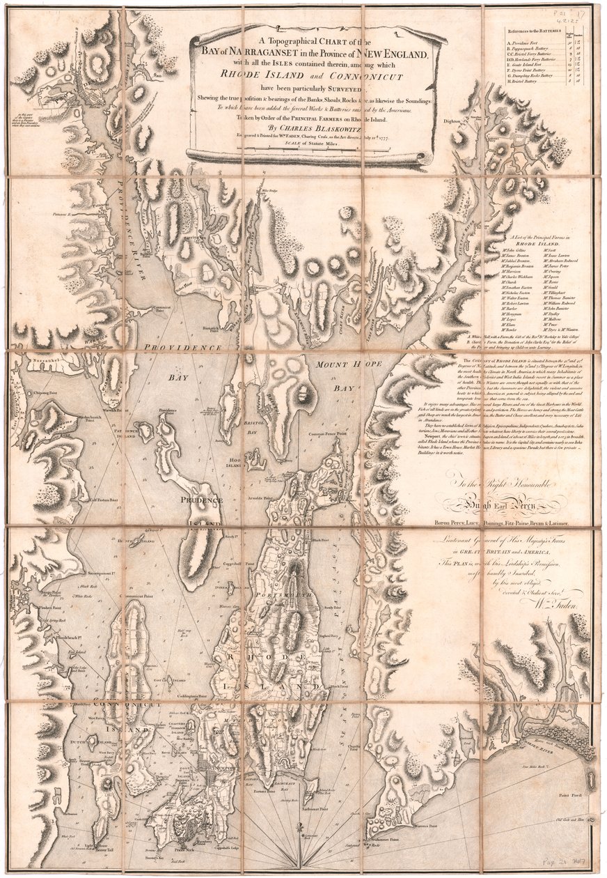 Blaskewitz Rhode Island topográfiai térképe alkotó: William Faden