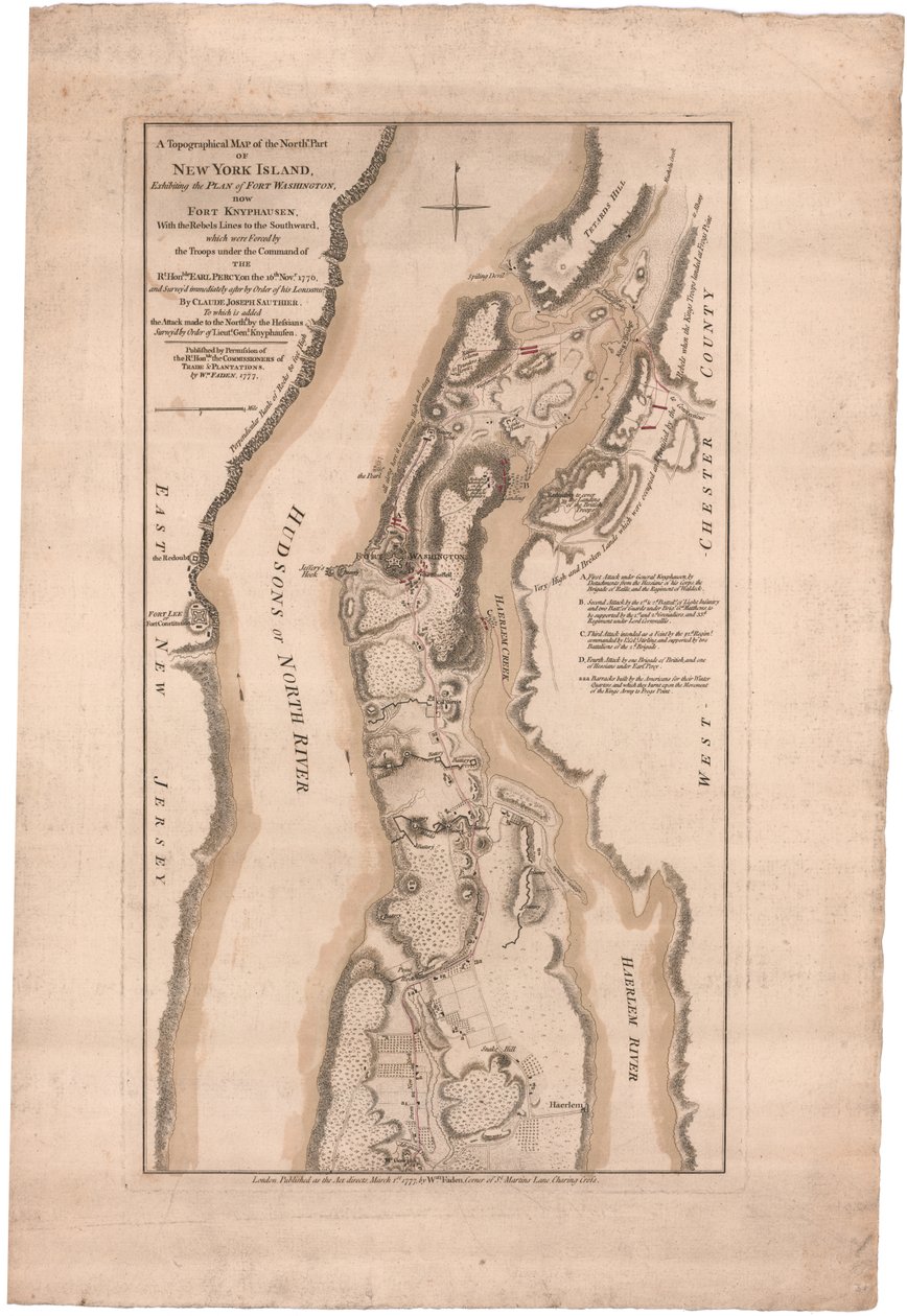 A New York-sziget északi részének topográfiai térképe, Sauthier alkotó: William Faden