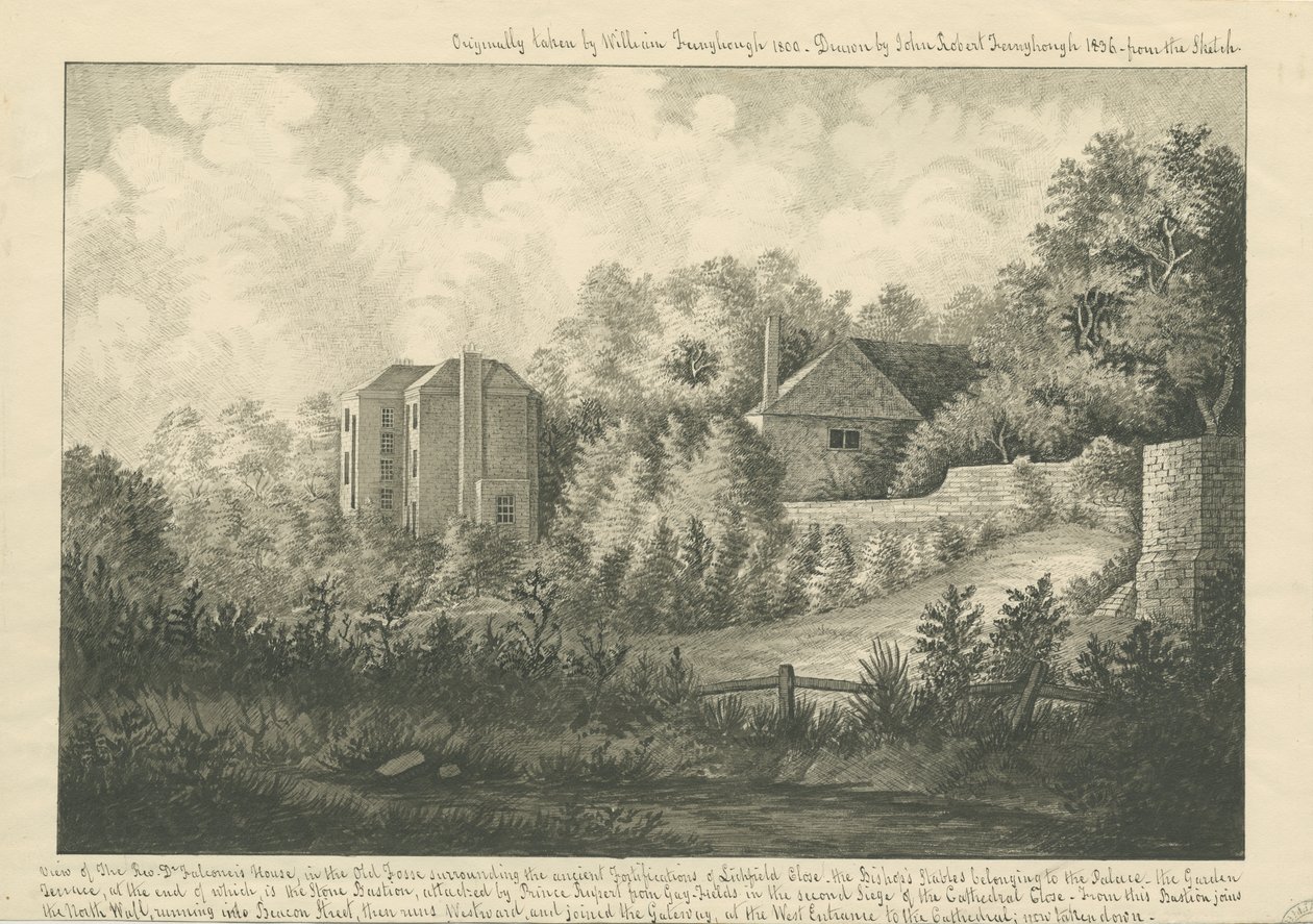 Lichfield katedrális közel – "Dr. Falconer" háza: toll- és tusrajz, 1800 alkotó: William Fernyhough