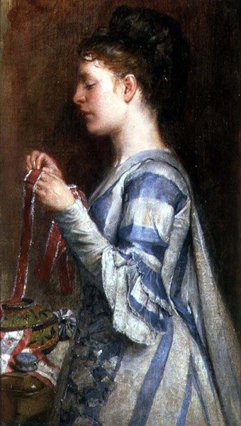 Lányhímzés (olaj, vászon) alkotó: William Fettes Douglas