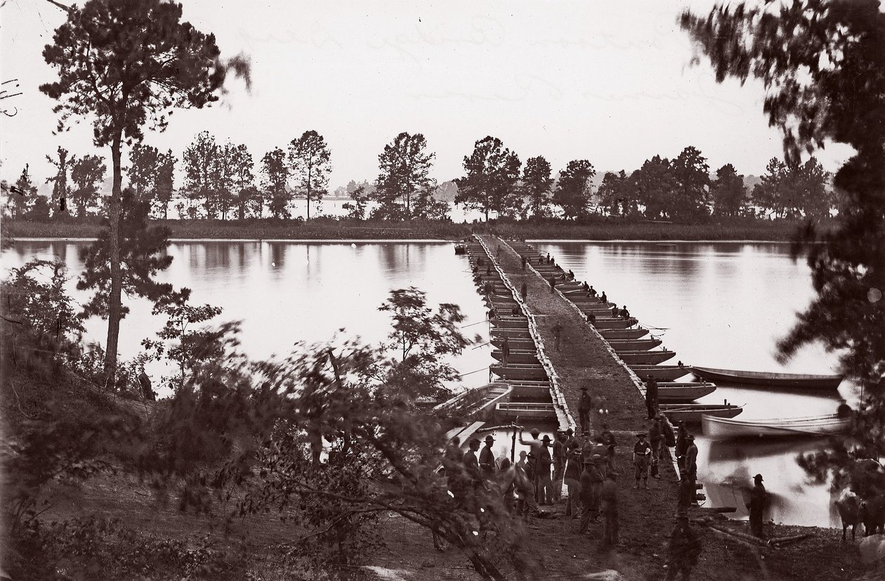 Pontonhíd a James folyón, kb. 1864. alkotó: William Frank Browne