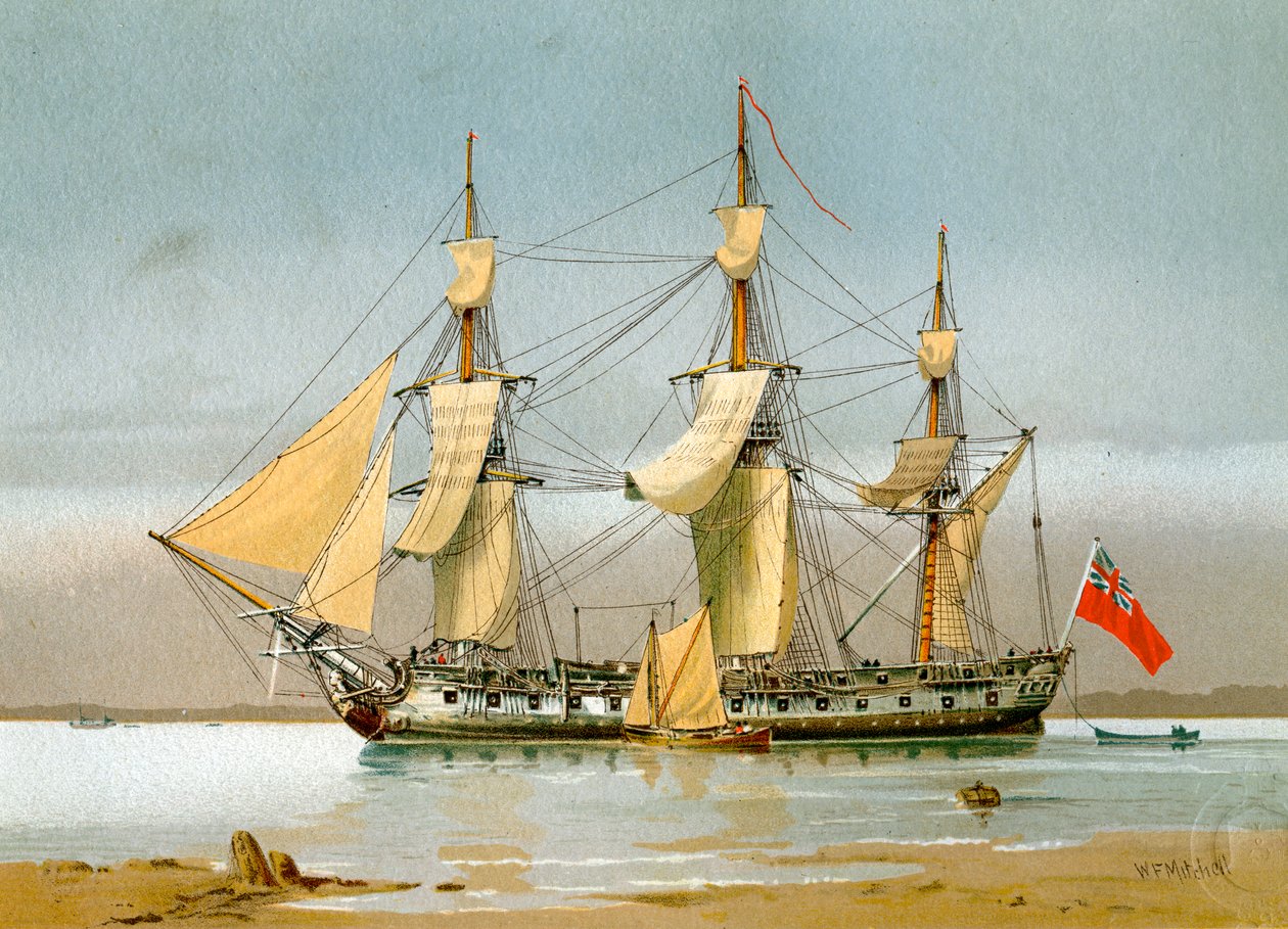 A Royal Navy 42-es fegyveres fregattja, c1780 c1890-c1893. alkotó: William Frederick Mitchell