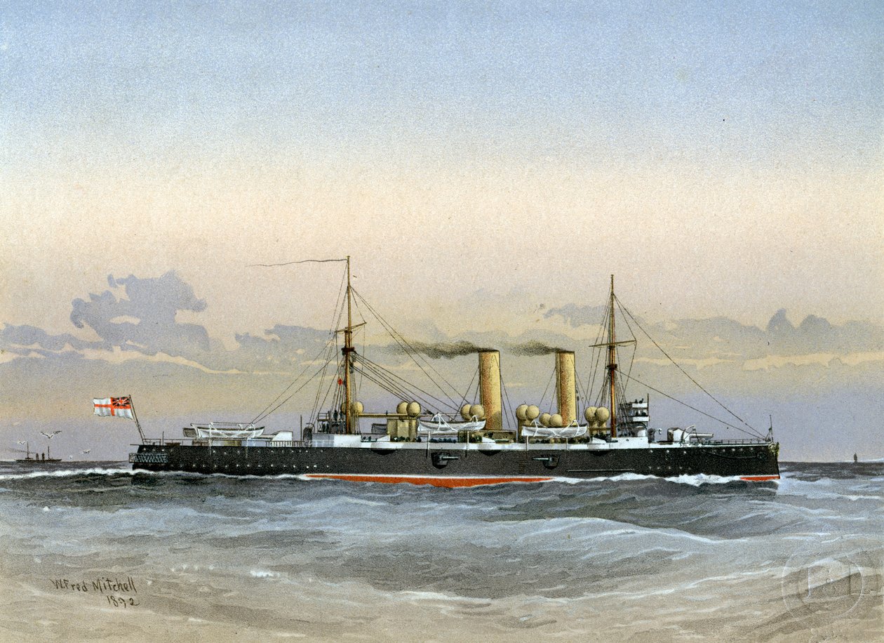 HMS Blenheim, a Királyi Haditengerészet 1. osztályú cirkálója, 1892 alkotó: William Frederick Mitchell